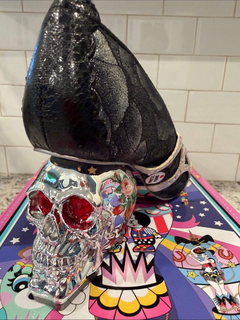 Irregular Choice Purple and Pink Heart-Patterned Collectible skull shoes